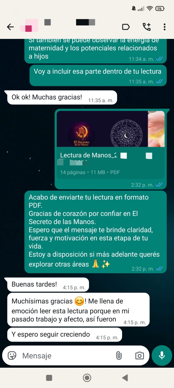 Testimonio de clienta — Lectura de Manos